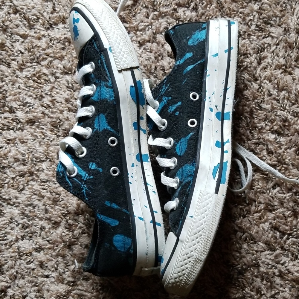 Black All Star Converse w/Blue Paint Splatter